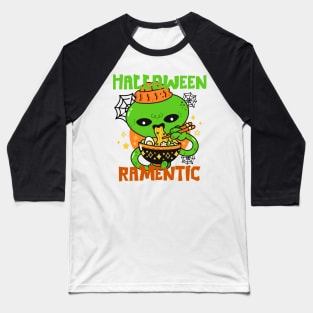 Funny Halloween Monster Eating Ramen Baseball T-Shirt